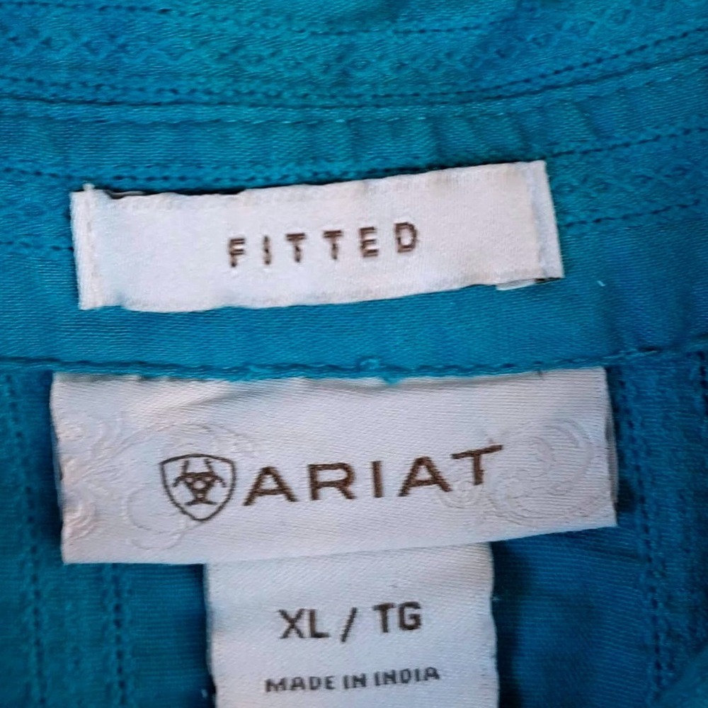 Ariat Womens XL Teal Cotton Arrow Embroidered Western Snap Shirt Fitted Country - Picture 2 of 7